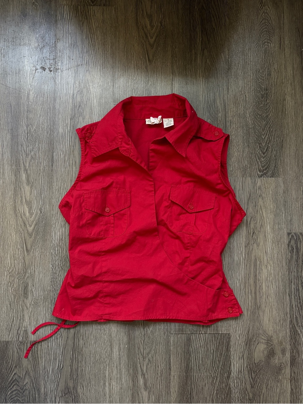 Red Cotton Sleeveless Button-Up Blouse | 14